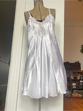 Women's White Satin Lace Slip Dress
